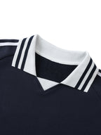 Lucky Tiles Striped Lapel Collar Sweatshirt