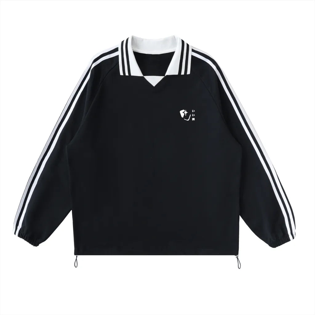 Lucky Tiles Striped Lapel Collar Sweatshirt