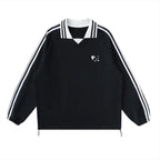 Lucky Tiles Striped Lapel Collar Sweatshirt