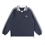 Lucky Tiles Striped Lapel Collar Sweatshirt
