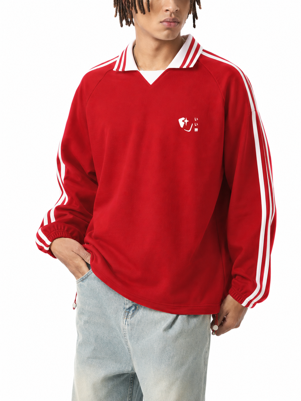 Lucky Tiles Striped Lapel Collar Sweatshirt