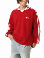 Lucky Tiles Striped Lapel Collar Sweatshirt